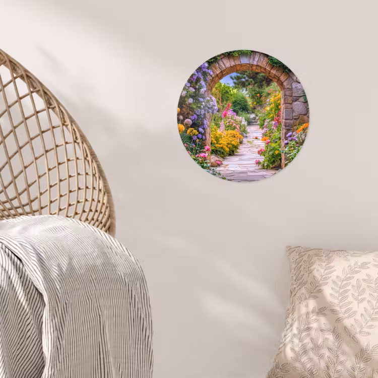 Doorkijk - Bloemen - Pad - Natuur Wandcirkel behangsticker klein -sfeer4