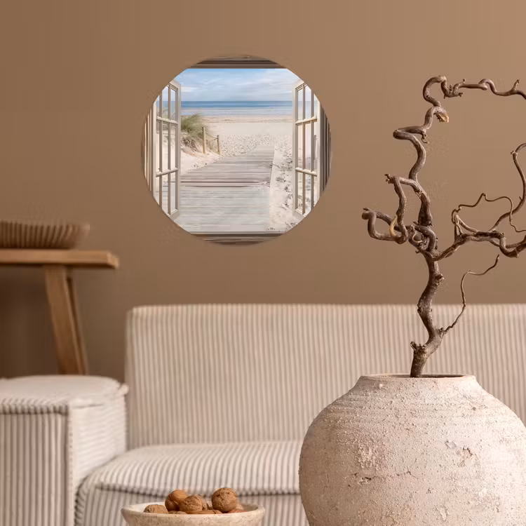 Doorkijk - Strand - Duinen - Pad - Landschap Wandcirkel behangsticker klein -sfeer1