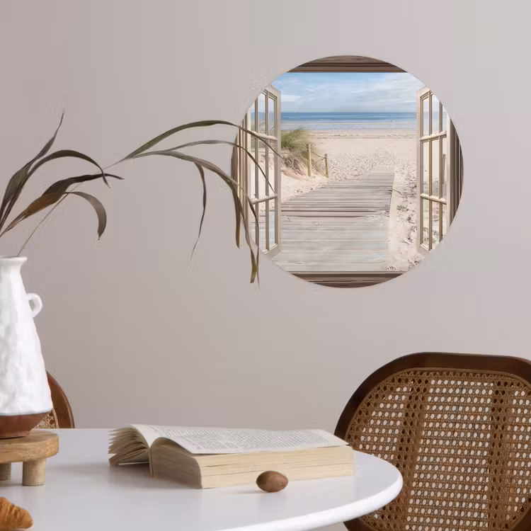 Doorkijk - Strand - Duinen - Pad - Landschap Wandcirkel behangsticker klein -sfeer3