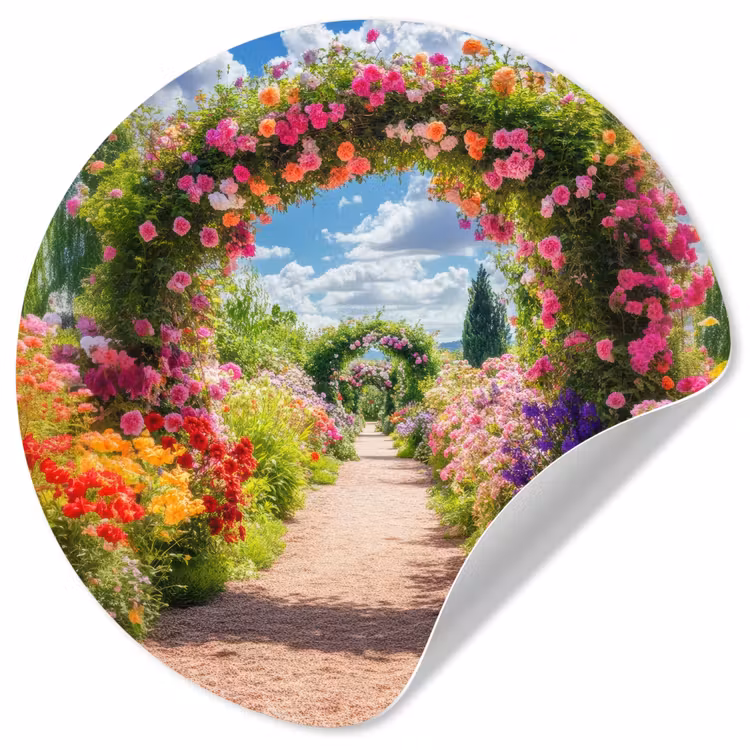 Doorkijk - Bloemen - Kleurrijk - Natuur Wandcirkel behangsticker klein -3d