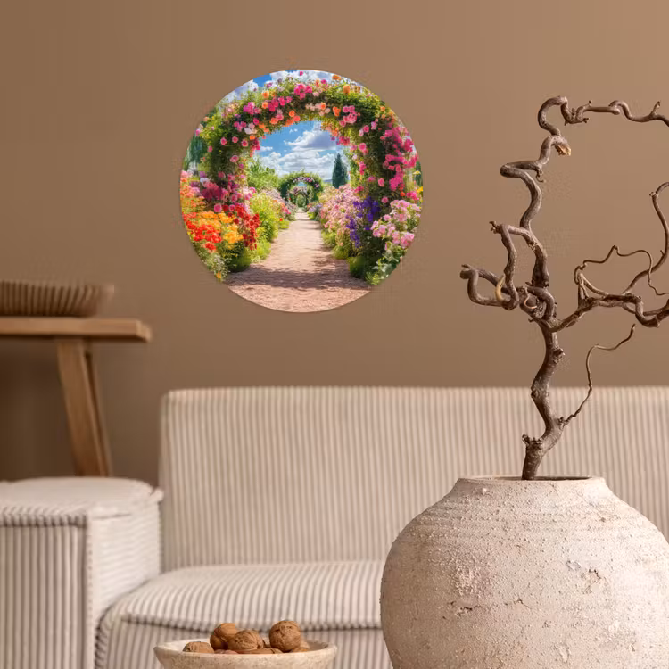 Doorkijk - Bloemen - Kleurrijk - Natuur Wandcirkel behangsticker klein -sfeer1
