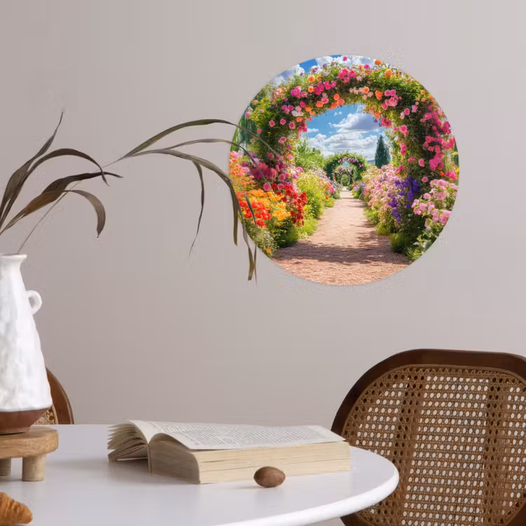 Doorkijk - Bloemen - Kleurrijk - Natuur Wandcirkel behangsticker klein -sfeer3