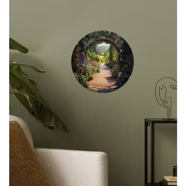 Doorkijk - Bloemen - Natuur - Rozenboog Wandcirkel behangsticker klein -sfeer2