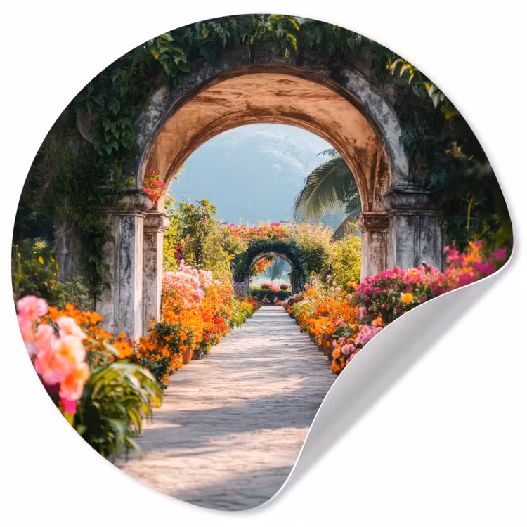 Doorkijk - Bloemen - Tropisch - Kleurrijk Wandcirkel behangsticker klein -3d