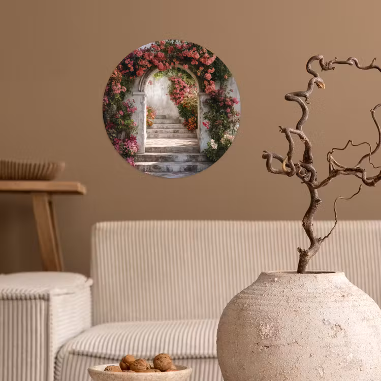 Doorkijk - Rozen - Vintage - Poort Wandcirkel behangsticker klein -sfeer1