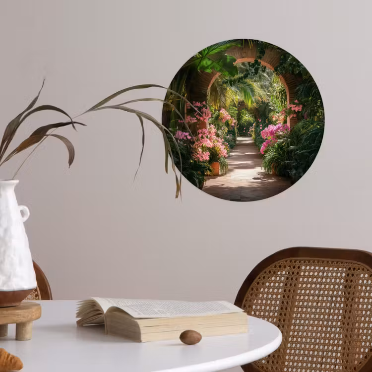 Doorkijk - Tropisch - Bloemen - Natuur Wandcirkel behangsticker klein -sfeer3