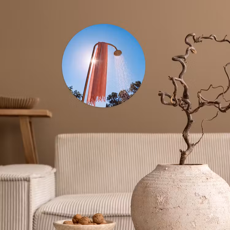 Douche - Water - Zomer - Blauw Wandcirkel behangsticker klein -sfeer1