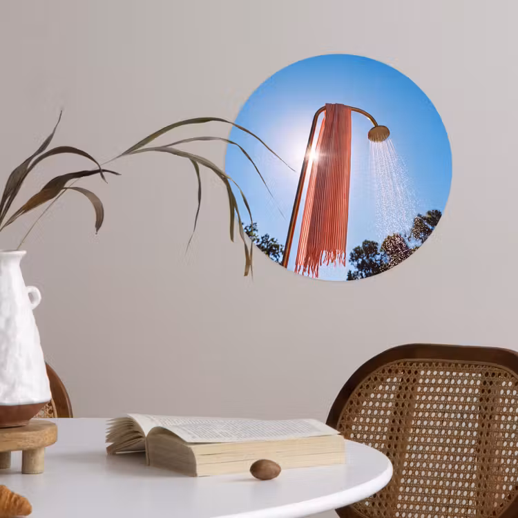 Douche - Water - Zomer - Blauw Wandcirkel behangsticker klein -sfeer3
