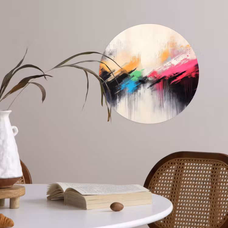 Dynamisch - Abstract - Kleurrijk - Zwart Wandcirkel behangsticker klein -sfeer3