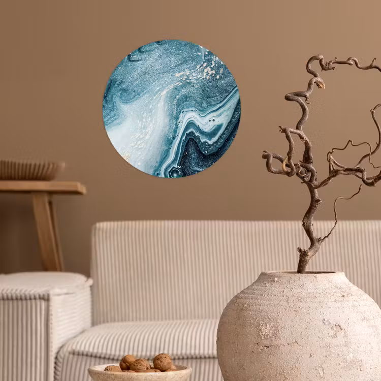 Edelstenen - Blauw - Natuur - Marmer - Abstract Wandcirkel behangsticker klein -sfeer1