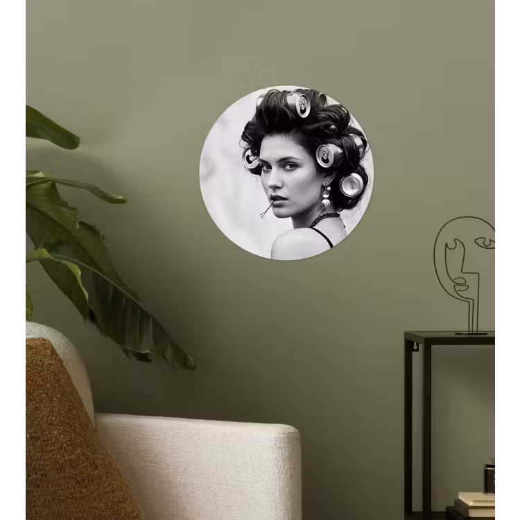 Edgy - Vrouw - Zwart - Wit Wandcirkel behangsticker klein -sfeer2