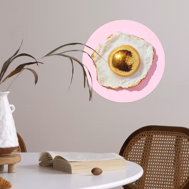 Ei - Disco - Ontbijt - Glitter Wandcirkel behangsticker klein -sfeer3