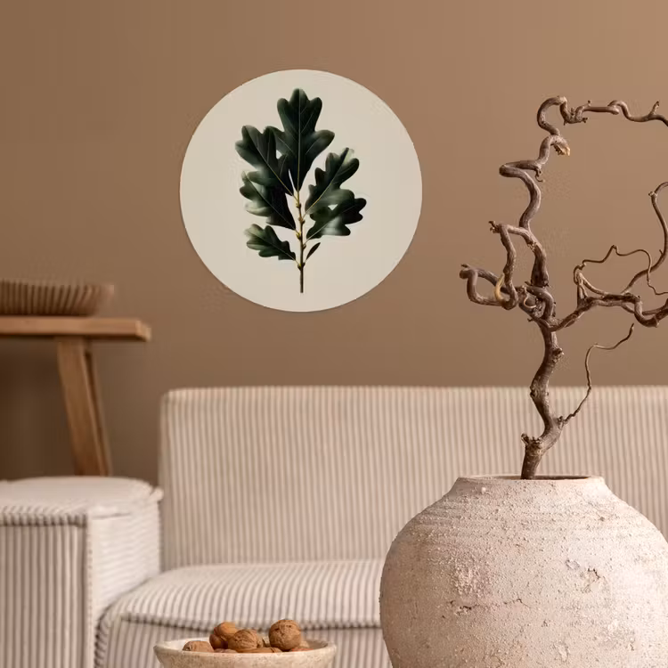 Eikenbladeren - Beige - Groen - Golvende randen Wandcirkel behangsticker klein -sfeer1