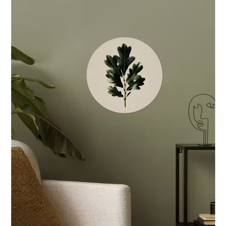 Eikenbladeren - Beige - Groen - Golvende randen Wandcirkel behangsticker klein -sfeer2