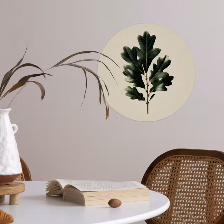 Eikenbladeren - Beige - Groen - Golvende randen Wandcirkel behangsticker klein -sfeer3