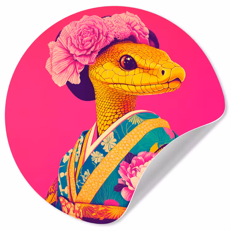 Hagedis - Bloemen - Roze - Kimono Wandcirkel behangsticker klein -3d