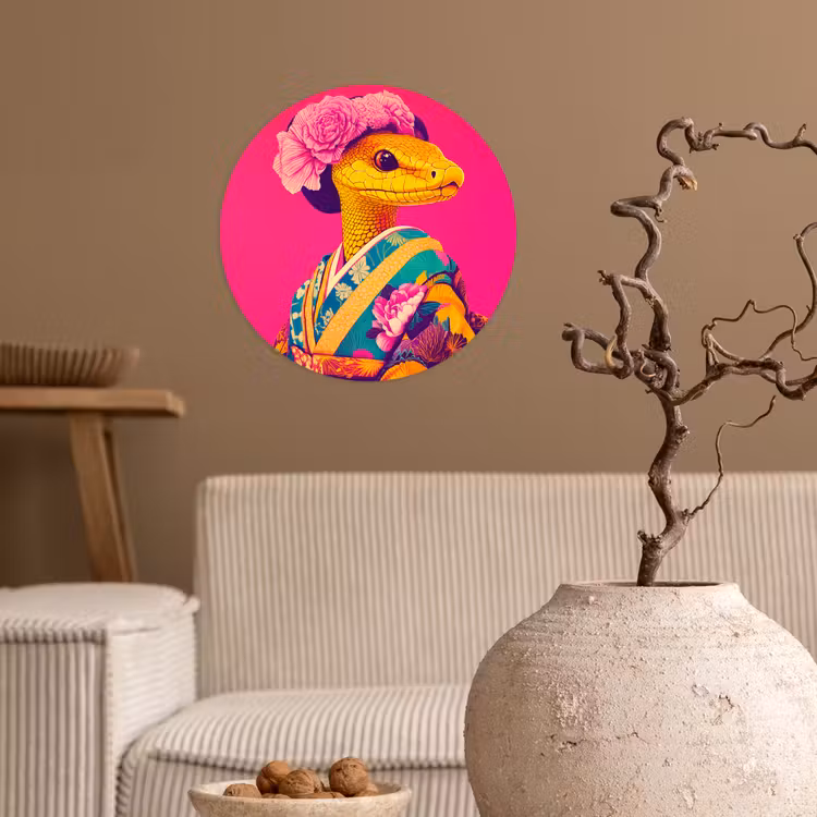 Hagedis - Bloemen - Roze - Kimono Wandcirkel behangsticker klein -sfeer1