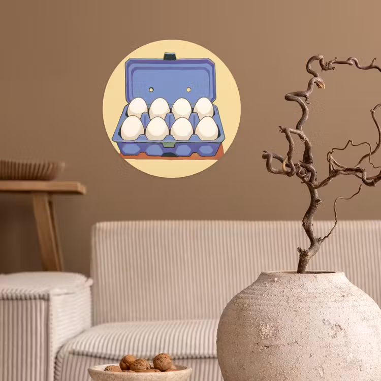 Eieren - Doos - Minimalistisch - Blauw Wandcirkel behangsticker klein -sfeer1