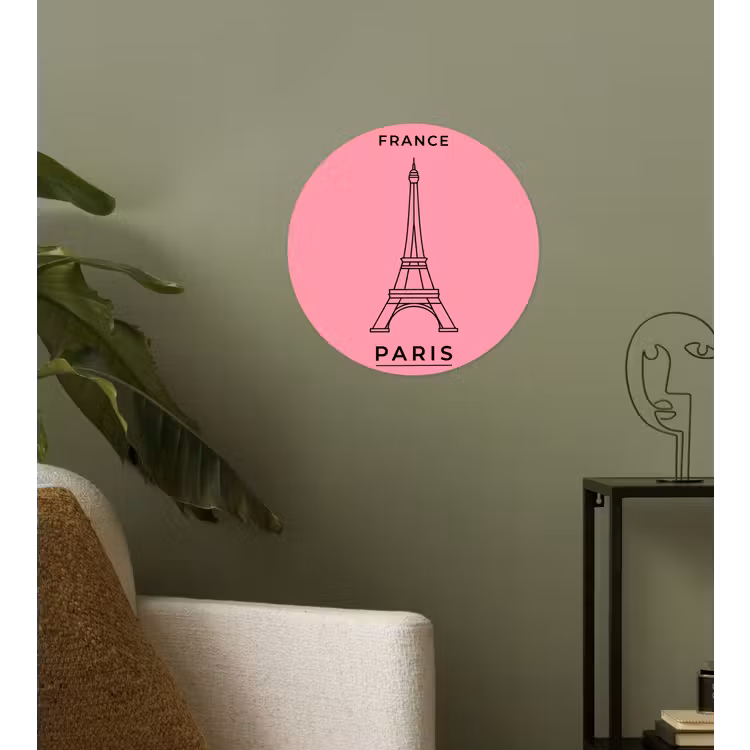 Eiffeltoren - Parijs - Architectuur - Minimalistisch - Roze Wandcirkel behangsticker klein -sfeer2