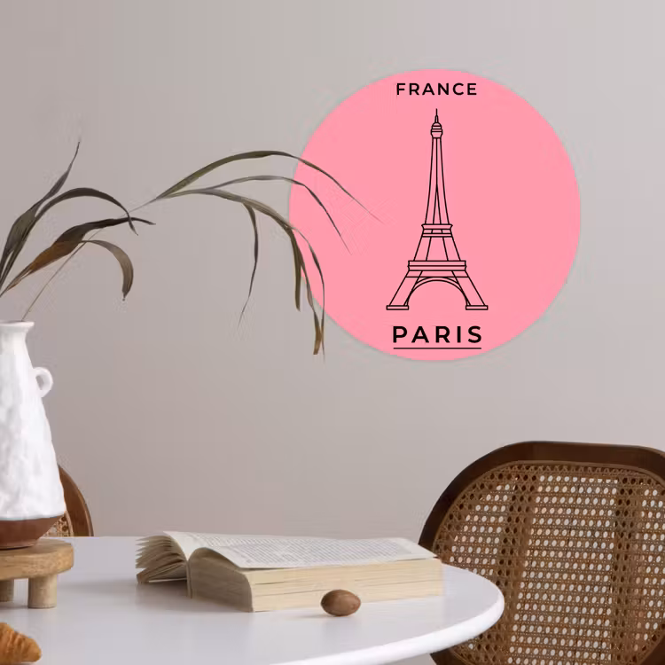 Eiffeltoren - Parijs - Architectuur - Minimalistisch - Roze Wandcirkel behangsticker klein -sfeer3