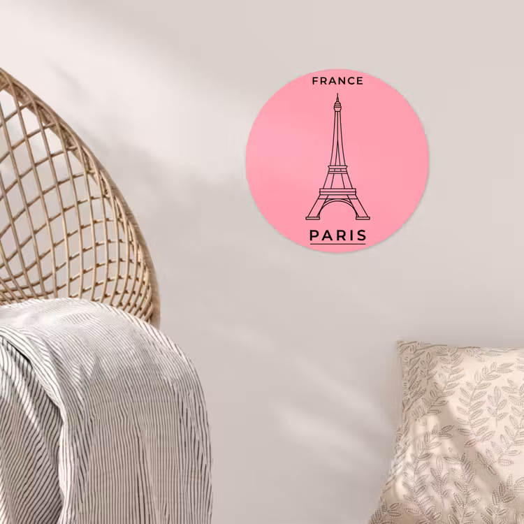 Eiffeltoren - Parijs - Architectuur - Minimalistisch - Roze Wandcirkel behangsticker klein -sfeer4