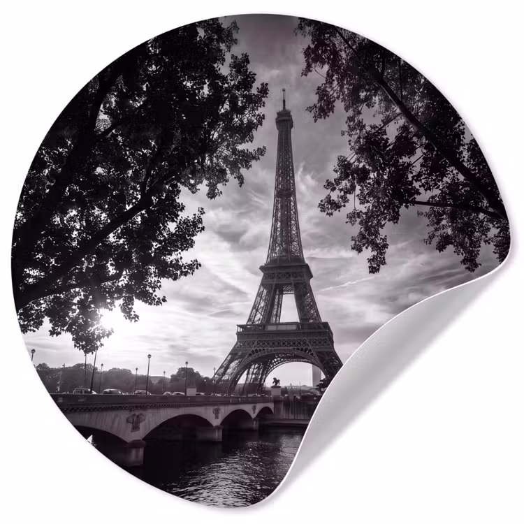 Eiffeltoren - Parijs - Rivier - Architectuur - Zwart-wit Wandcirkel behangsticker klein -3d