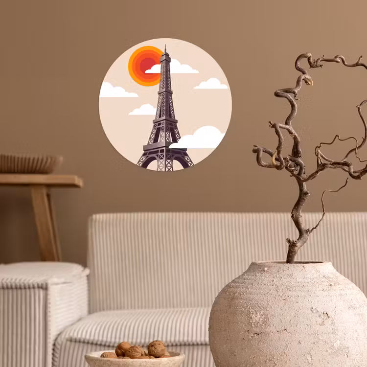 Eiffeltoren - Zon - Architectuur - Abstract - Beige Wandcirkel behangsticker klein -sfeer1