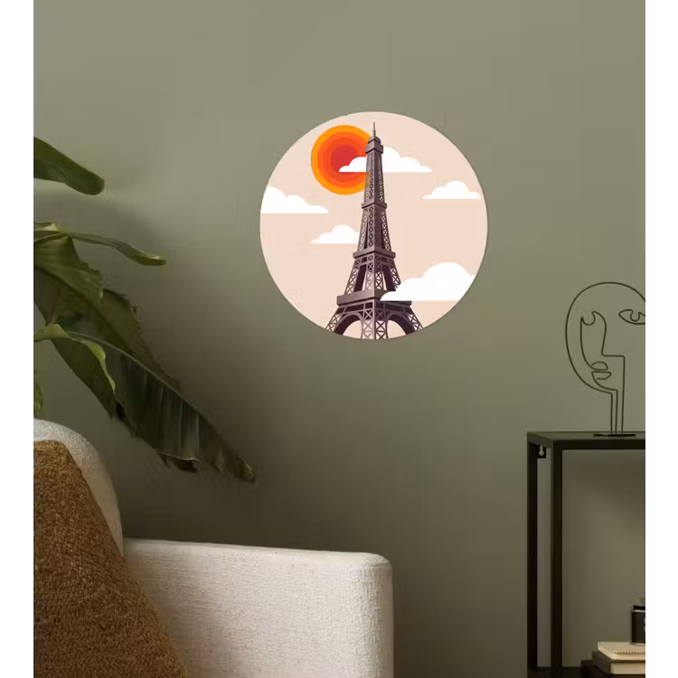 Eiffeltoren - Zon - Architectuur - Abstract - Beige Wandcirkel behangsticker klein -sfeer2