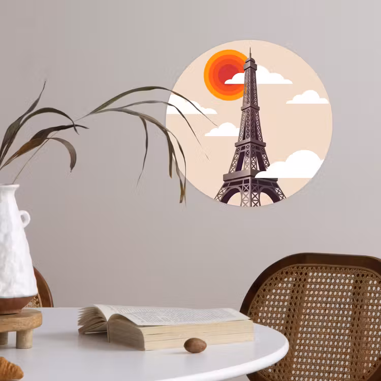 Eiffeltoren - Zon - Architectuur - Abstract - Beige Wandcirkel behangsticker klein -sfeer3