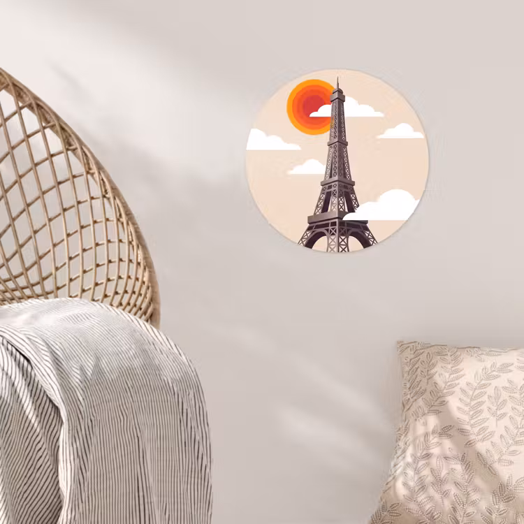 Eiffeltoren - Zon - Architectuur - Abstract - Beige Wandcirkel behangsticker klein -sfeer4
