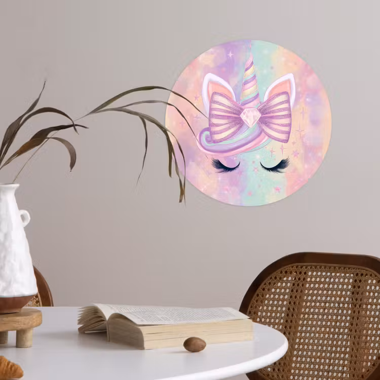 Eenhoorn - Glitters - Regenboog - Pastel Wandcirkel behangsticker klein -sfeer3