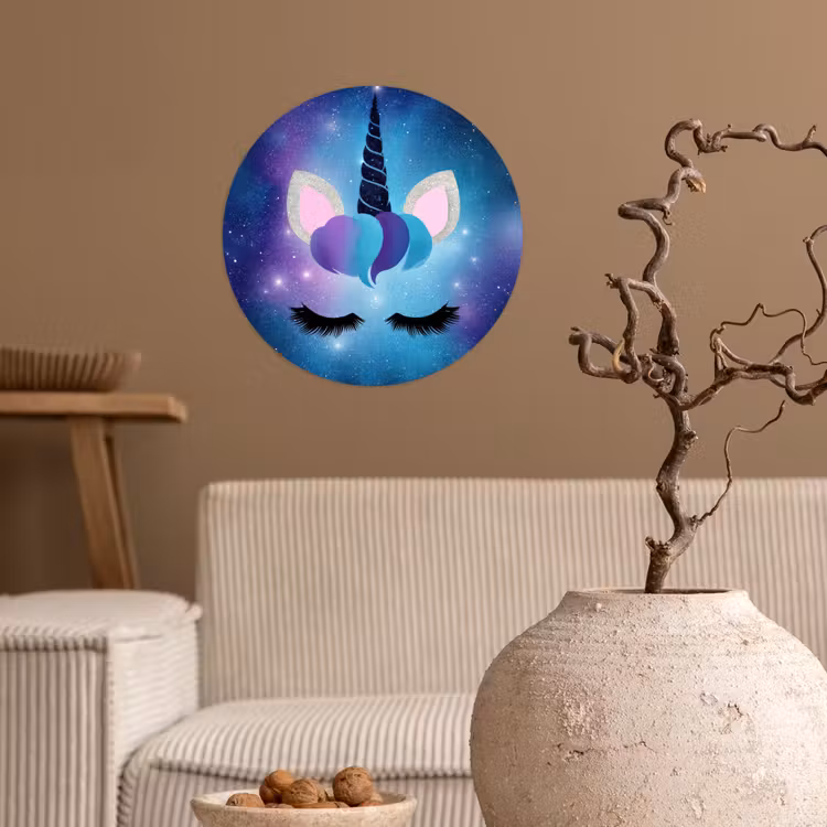 Eenhoorn - Sterren - Magisch - Blauw Wandcirkel behangsticker klein -sfeer1