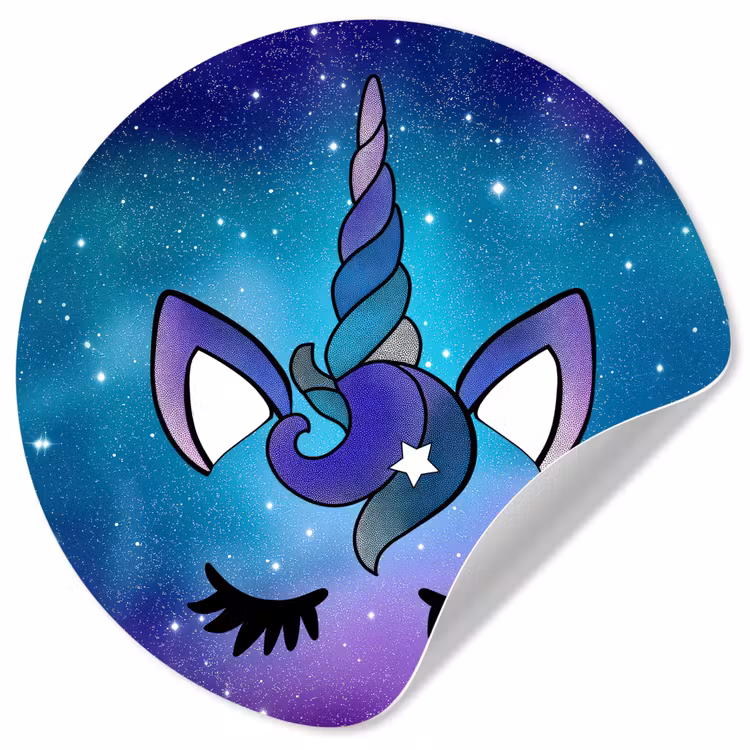 Eenhoorn - Sterrenhemel - Ster - Blauw Wandcirkel behangsticker klein -3d
