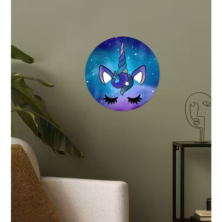 Eenhoorn - Sterrenhemel - Ster - Blauw Wandcirkel behangsticker klein -sfeer2
