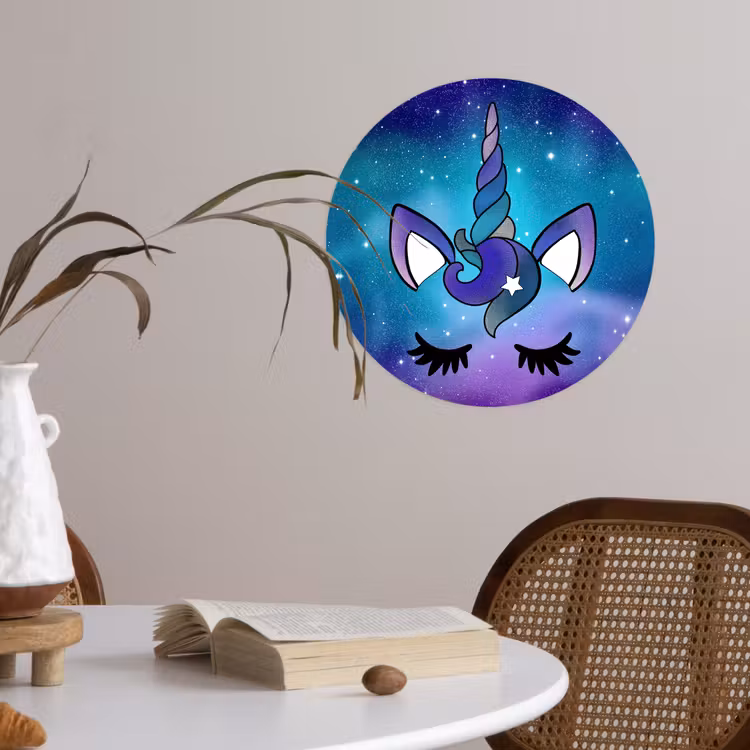 Eenhoorn - Sterrenhemel - Ster - Blauw Wandcirkel behangsticker klein -sfeer3