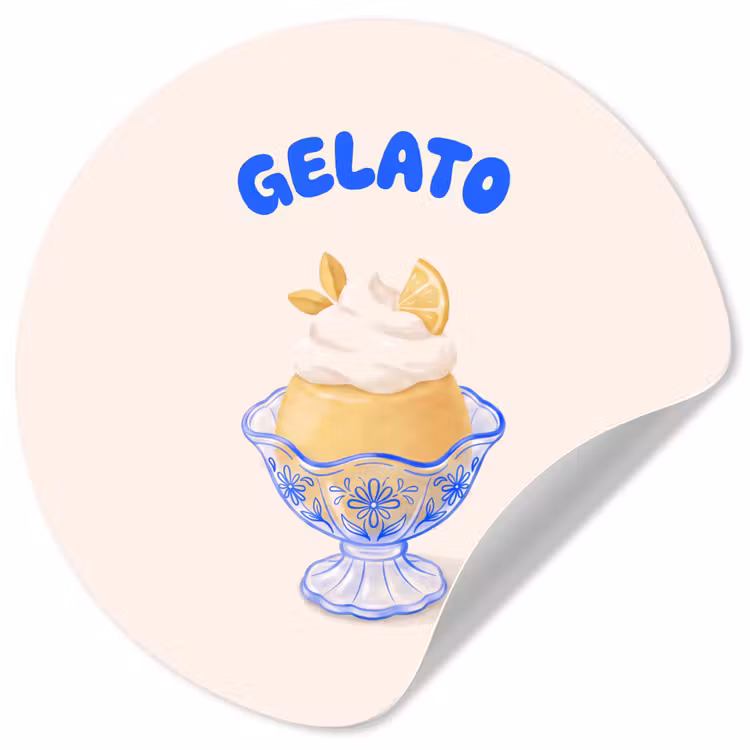 IJs - Citroen - Illustratie - Geel - Dessert Wandcirkel behangsticker klein -3d