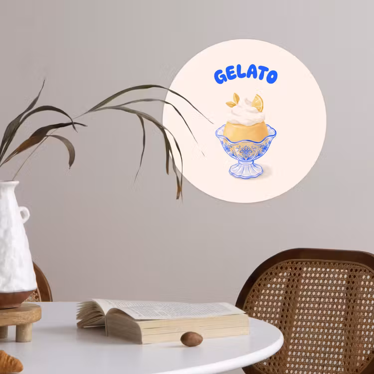 IJs - Citroen - Illustratie - Geel - Dessert Wandcirkel behangsticker klein -sfeer3