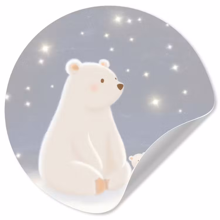 Ijsbeer - Sneeuw - Sterren - Blauw Wandcirkel behangsticker klein -3d