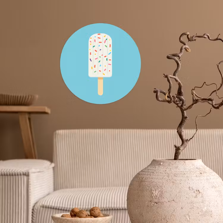 Ijsje - Stokje - Sprinkles - Lichtblauw Wandcirkel behangsticker klein -sfeer1