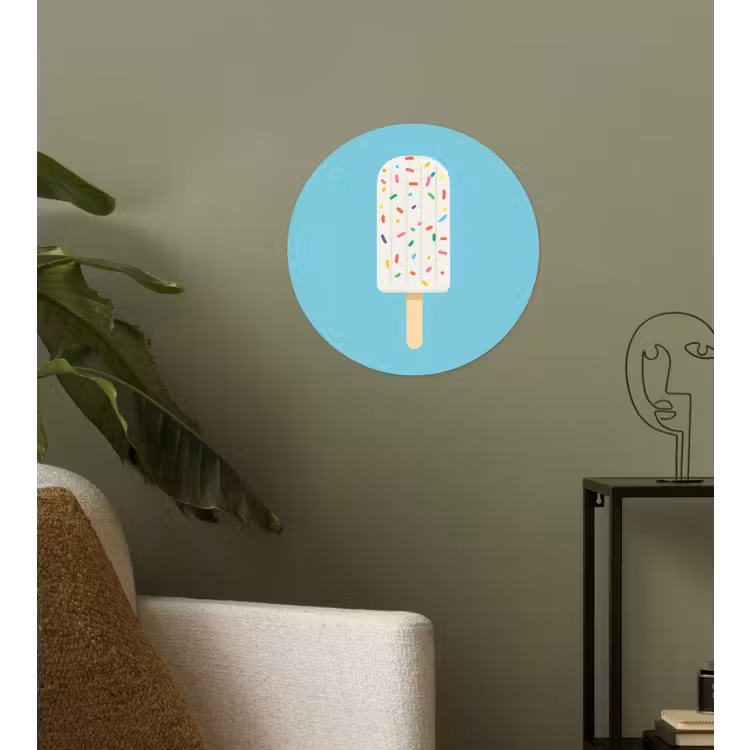 Ijsje - Stokje - Sprinkles - Lichtblauw Wandcirkel behangsticker klein -sfeer2