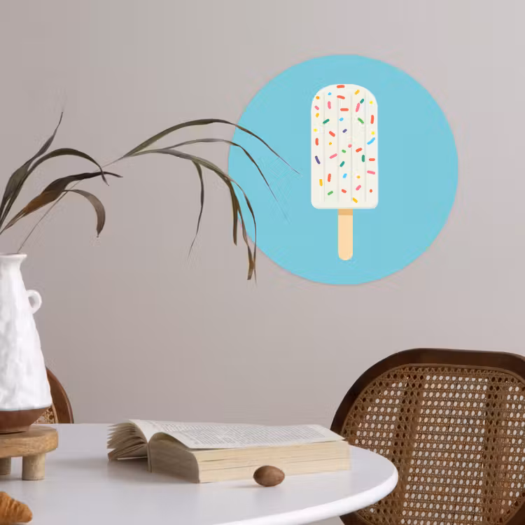 Ijsje - Stokje - Sprinkles - Lichtblauw Wandcirkel behangsticker klein -sfeer3