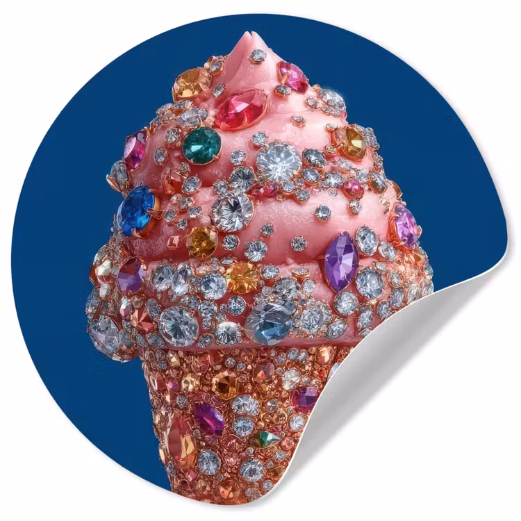 Ijsje - Hoorntje - Steentjes - Blauw Wandcirkel behangsticker klein -3d