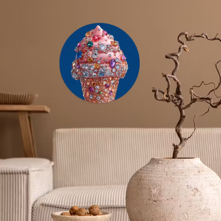 Ijsje - Hoorntje - Steentjes - Blauw Wandcirkel behangsticker klein -sfeer1