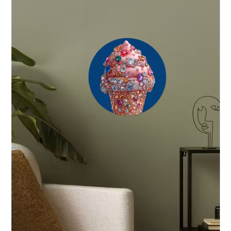 Ijsje - Hoorntje - Steentjes - Blauw Wandcirkel behangsticker klein -sfeer2