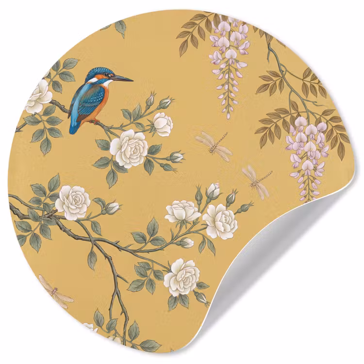 IJsvogels - Bloesem - Geel Wandcirkel behangsticker klein -3d