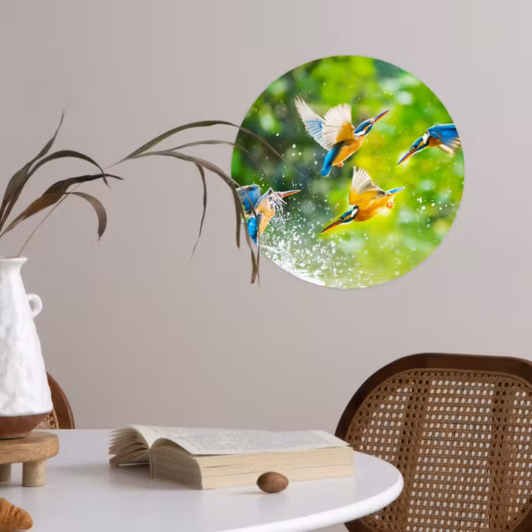 IJsvogels vliegen in het water Wandcirkel behangsticker klein -sfeer3