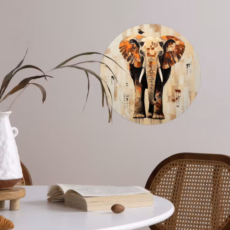 Olifant - Slurf - Mozaïek - Abstract Wandcirkel behangsticker klein -sfeer3