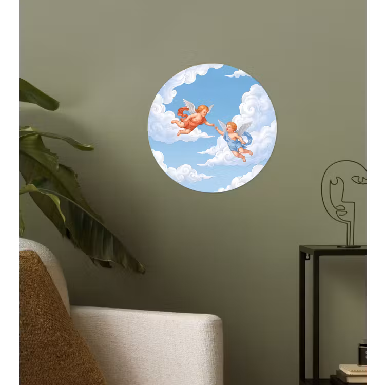 Engel - Vliegend - Klassiek - Blauw Wandcirkel behangsticker klein -sfeer2