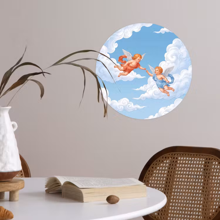 Engel - Vliegend - Klassiek - Blauw Wandcirkel behangsticker klein -sfeer3