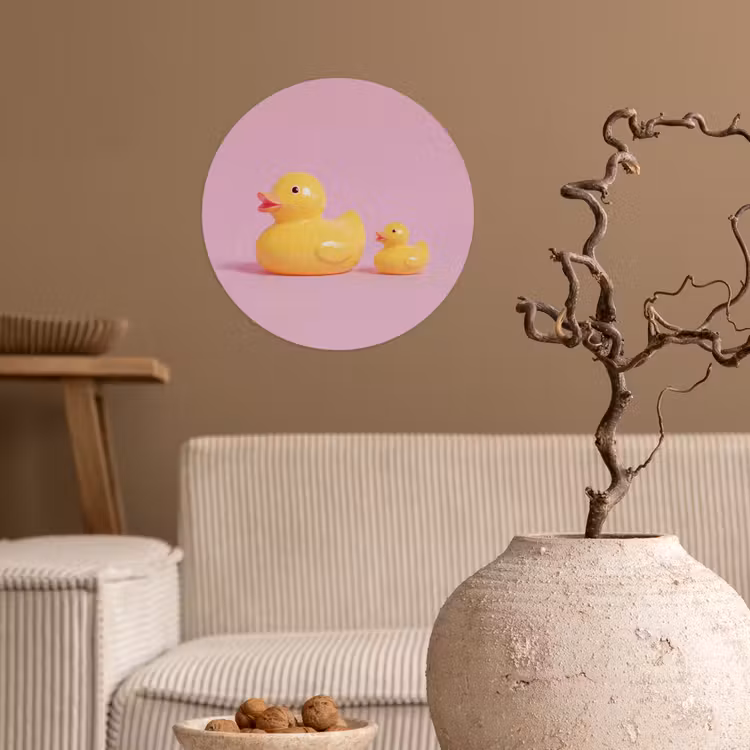Eendjes - Vrolijk - Roze Wandcirkel behangsticker klein -sfeer1